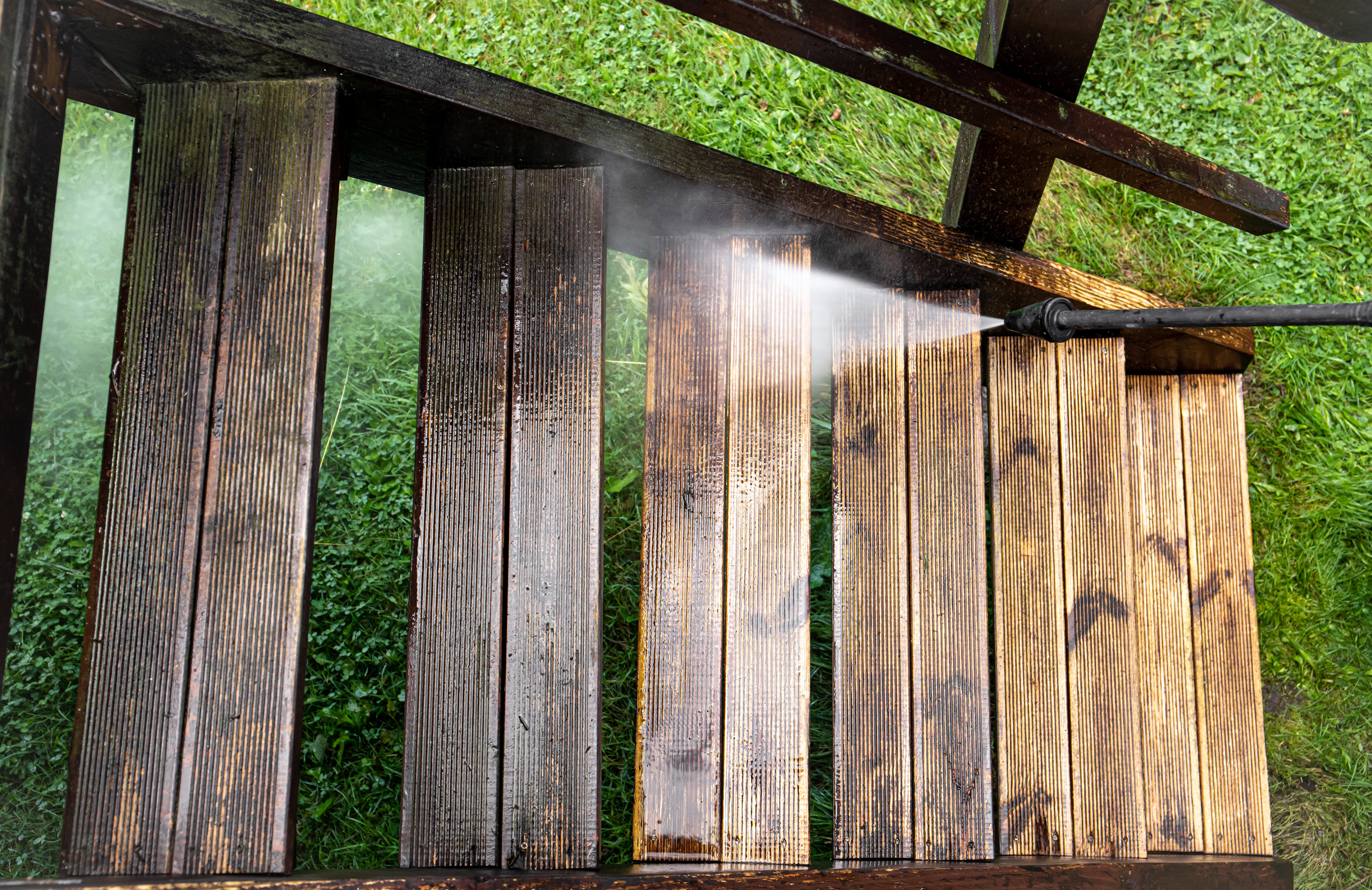 An image of deck pressure washing for stairs - get your Charleston deck pressure washing from Window Ninjas today.