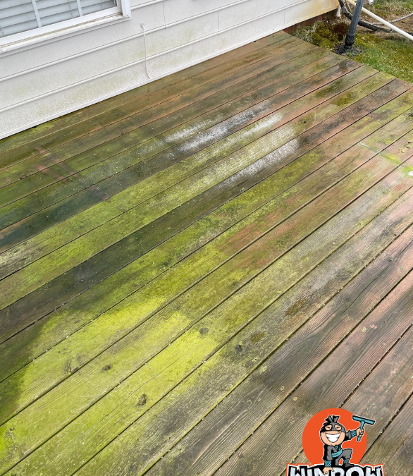 Pressure Washing Decking with green pollution