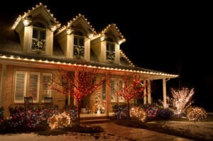 House with professionally decorated white and color lights